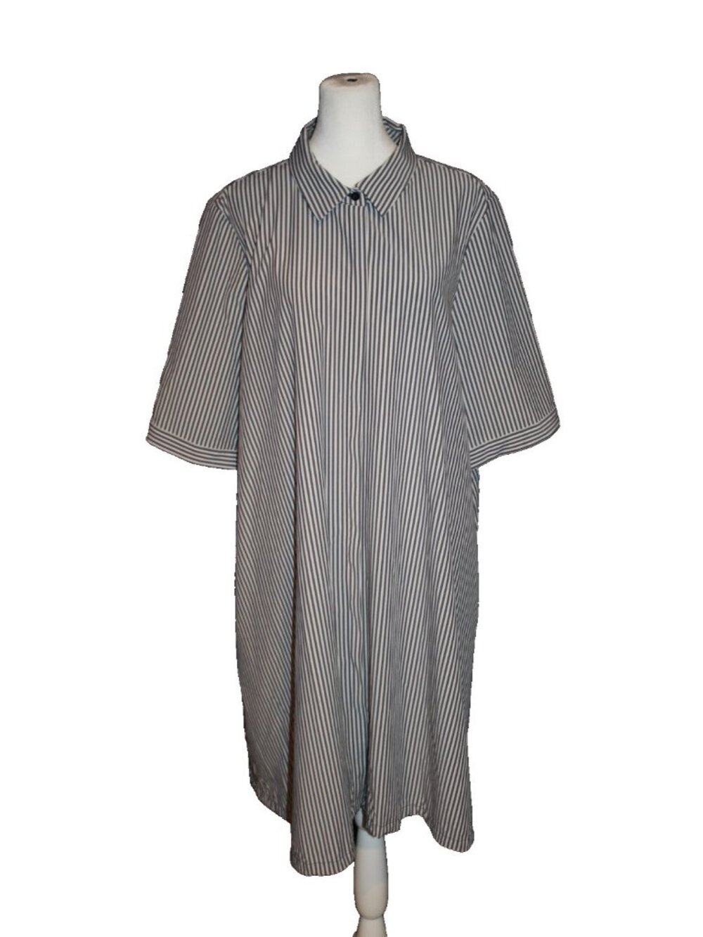 Chicos Midi 1/2 Sleeve Shirt Dress Blue Stripe Button Up W/ Pockets Size 3 XL 16